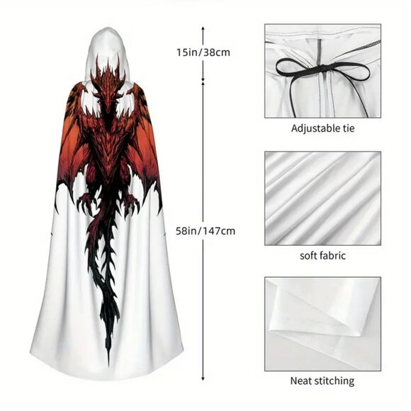 Dragon Cape Adjustable Hooded cloak Red/Black Dragon Wings Lightweight Fabric - Picture 3 of 9